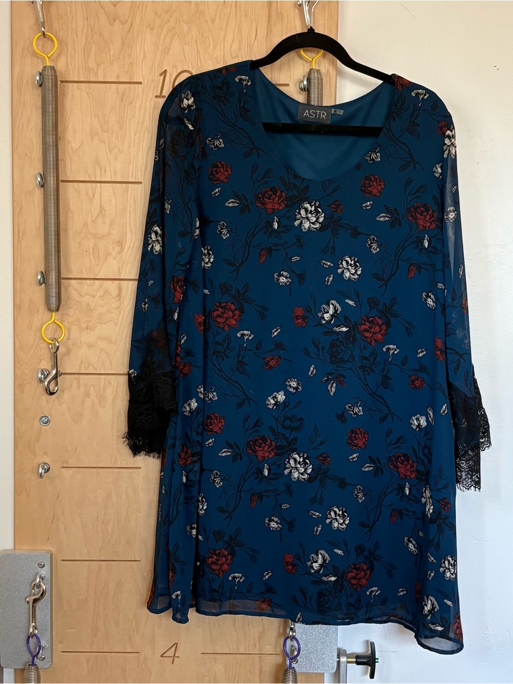 ASTR Teal Floral Lace-Trim Dress